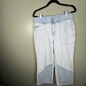 Malabar Jeans Women's Size 32 100% Cotton‎ Light Color Block Crop Wide Leg EUC